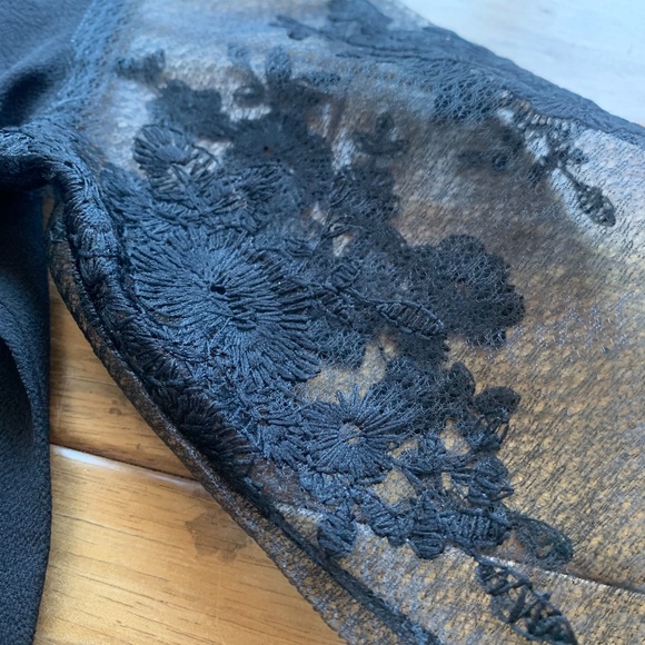 🦋 NEW Embroidered Mesh Flounce Sleeve All Black Top Semi Sheer Sleeves Women XS - Picture 4 of 16